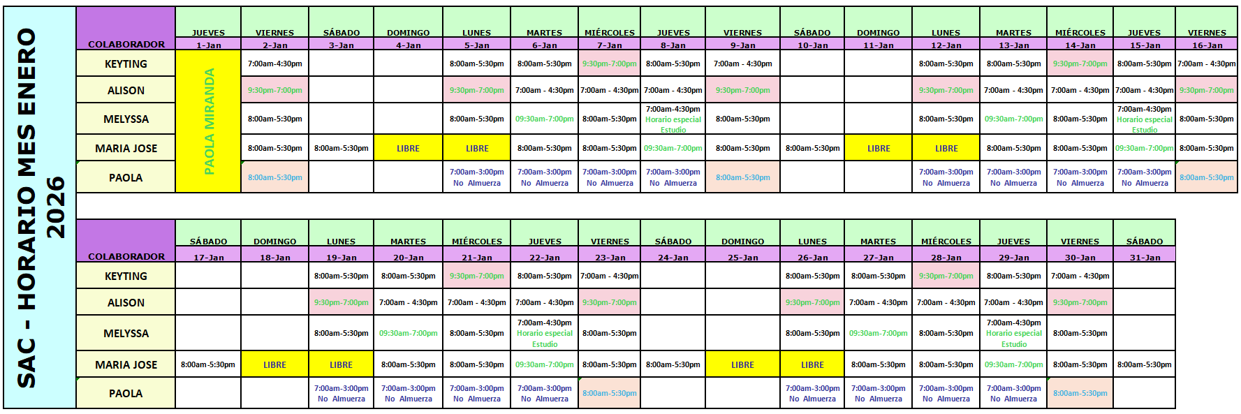 Horario de SAC 2